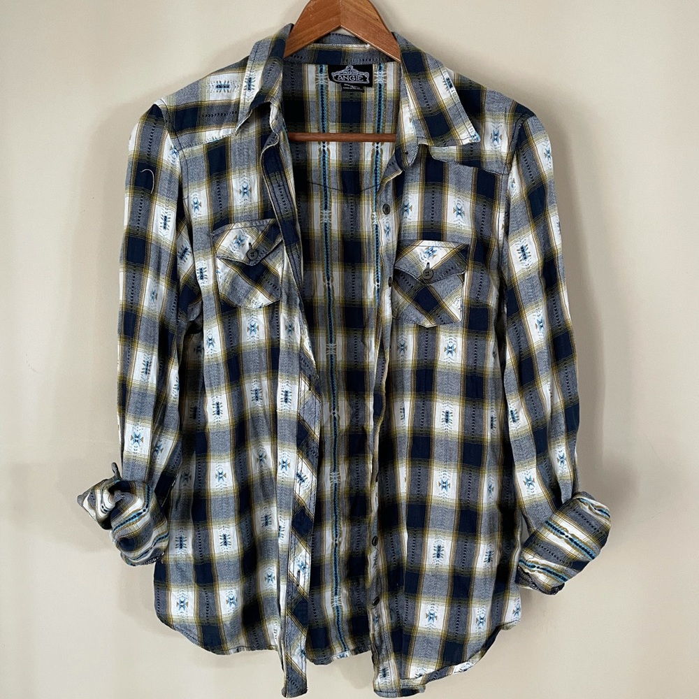 Angie Long Sleeve Button- Up Shirt Size Large